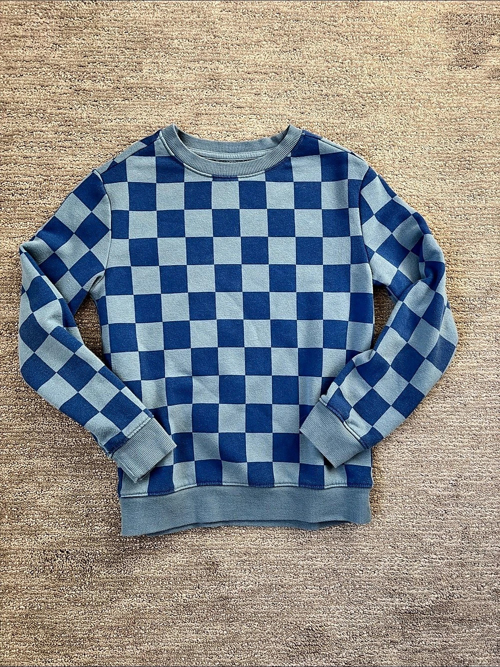 Cat & Jack Blue Checkerboard Fleece Crewneck Sweatshirt Boys Medium